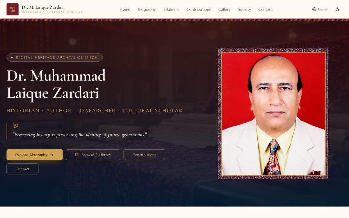 Dr. Muhammad Laique Zardari — Heritage Archive — Portfolio Websites project preview by WebMonetix