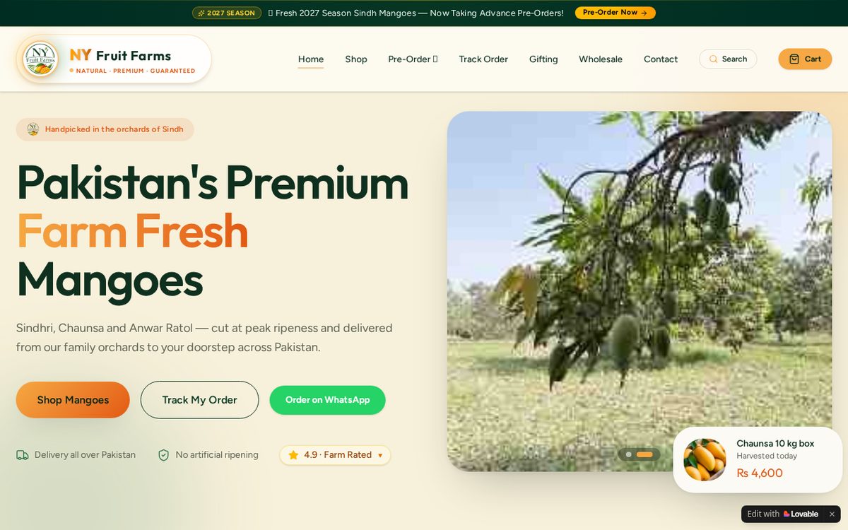 NY Fruit Farms — Farm Fresh Mangoes — Business Websites project preview by WebMonetix